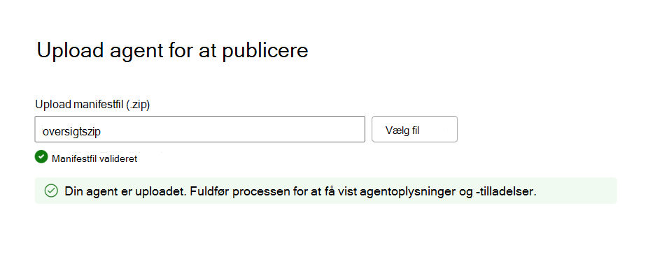 Skærmbillede, der viser detaljer om en vellykket pakkevalidering.