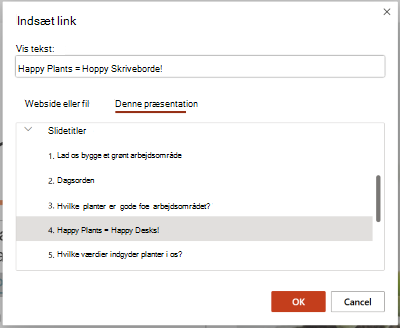 Dialogboksen Indsæt link