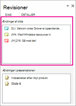 Ændringer af slide