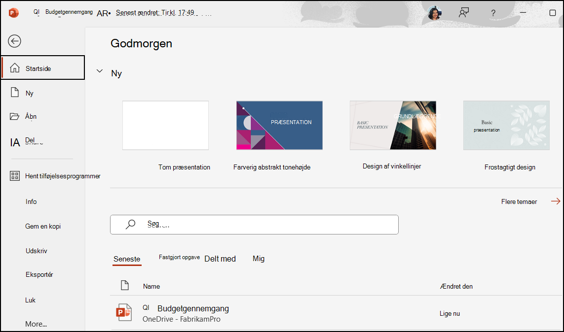 Opret ny PowerPoint