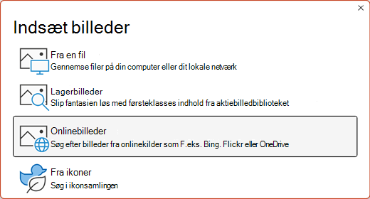 Dialogboksen Indsæt billeder.