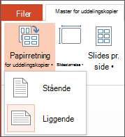 Menuen Papirretning for uddelingskopi