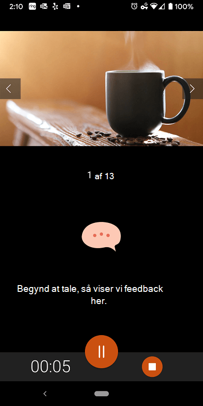 Præsentationscoach giver feedback på skærmen, mens du øver dig.