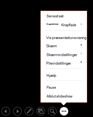 Viser menuen PowerPoint-præsentationsvisning