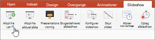 Slideshowet afspilles fra startknappen