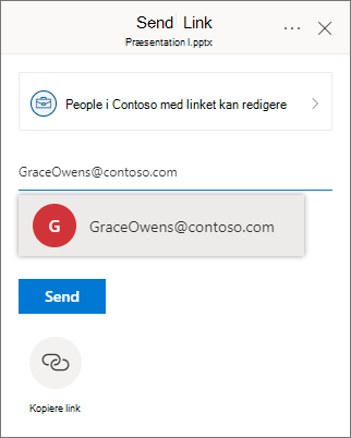 Skriv navnene på de personer, du vil dele linket med