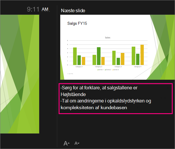 Viser noter i Præsentationsvisning i PowerPoint 2016 til Mac