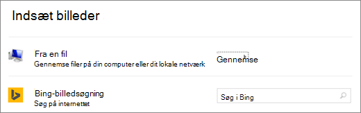 Viser dialogboksen Indsæt billede i PowerPoint.