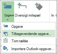 Billede af kommandoen Tilbagevendende opgave