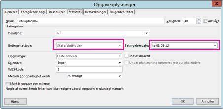 Angive en slutdato for en opgave