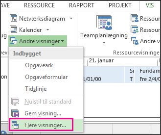 Flere visninger i menuen Andre visninger