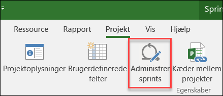 Knappen Administrer sprints