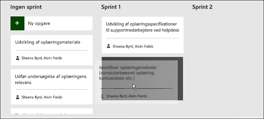 Flytte en opgave til en sprint.