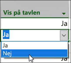 Indstillingen Vis på tavle