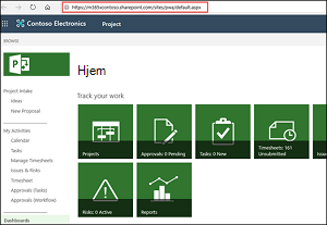 Find PWA-webstedets URL-adresse til startsiden for Dit Project Online PWA-websted.