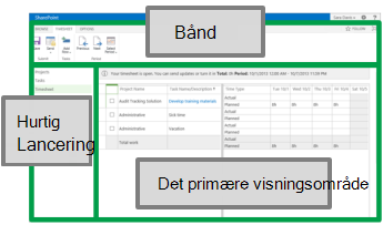 Båndet, Hurtig start og det primære visningsområde