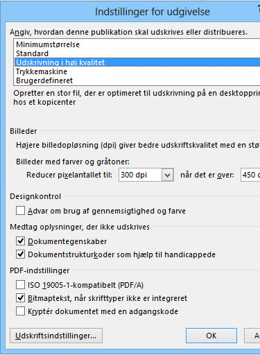 Indstillinger for udgivelse