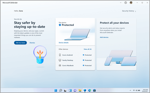 Microsoft Defender-dashboardet i Windows