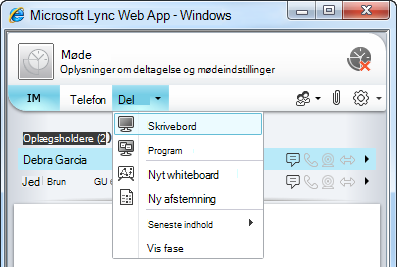 Lync Web App-menuen Del
