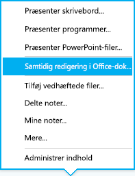 Indstillingen Samtidig redigering i menuen Præsenter fra chatsamtale