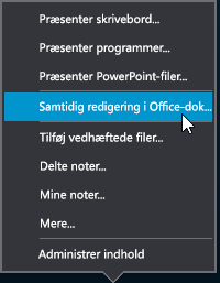 Indstillingen Samtidig redigering i menuen Præsenter