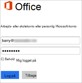 Indtast dit brugernavn og din adgangskode til Skype for Business.