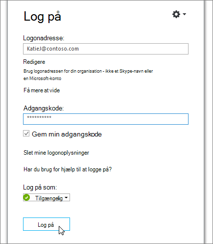Et skærmbillede, der viser, hvor du skal skrive din adgangskode på skærmen Log på Skype for Business.