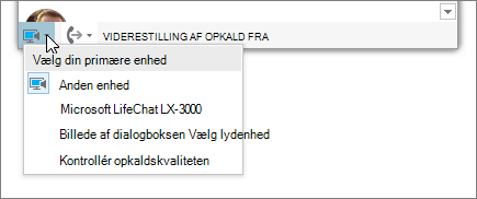 Et skærmbillede, som viser menuen Vælg din primære lydenhed.