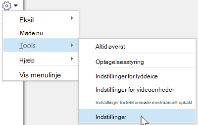 Menuen skype-indstillinger, Værktøjsindstillinger