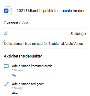 Fremhævninger af filkortaktivitet