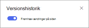 Slå til/fra for at få vist versionsforskelle på siden