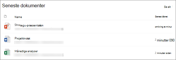 Webdelen Seneste dokumenter