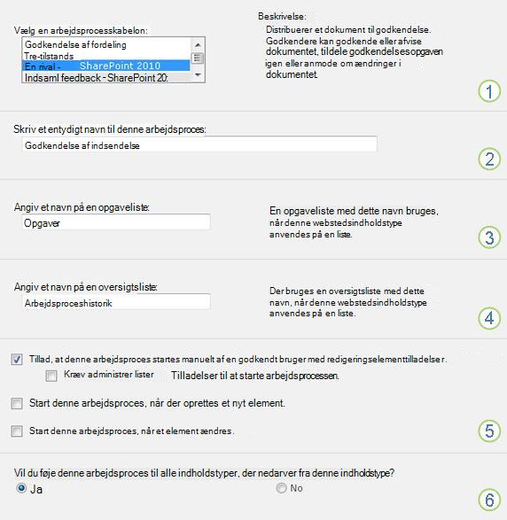Første side i tilknytningsformularen med nummererede bobler
