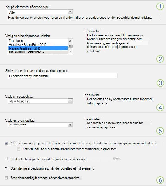Første side i tilknytningsformularen med nummererede bobler