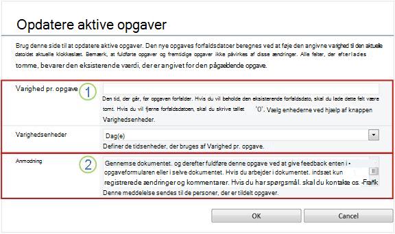 Ændringsformular for aktive opgaver
