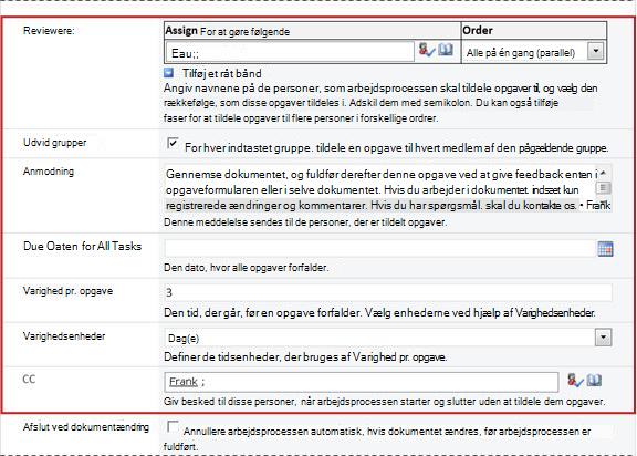 Anden side i tilknytningsformularen med initieringsformularfelterne identificeret