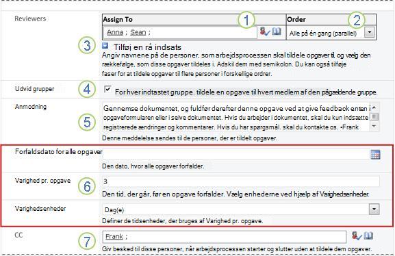 Initieringsformularen med nummererede bobler