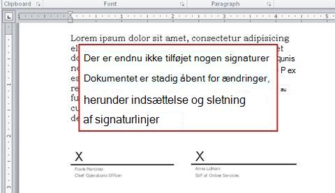 Dokument uden den første signatur, og som derfor kan redigeres