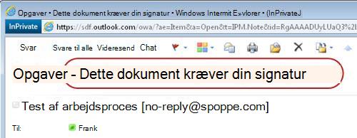 Identificerende tekst i meddelelsen om opgaven