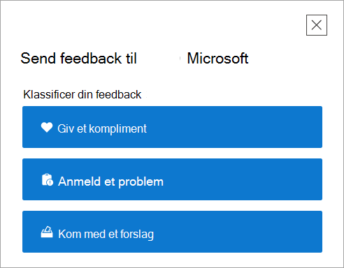 Siden Giv feedback på øverste niveau i appen Få hjælp.