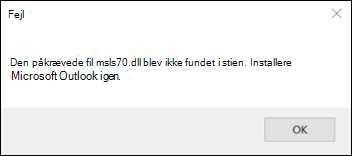 Startfejl i klassisk version af Outlook