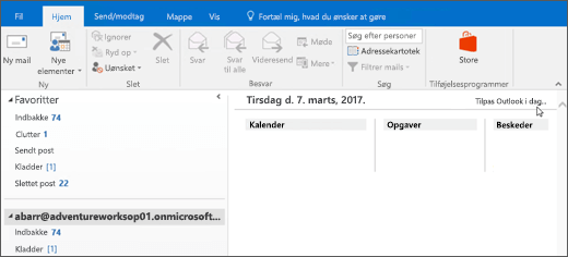 Visningsvinduet Outlook I dag er tomt