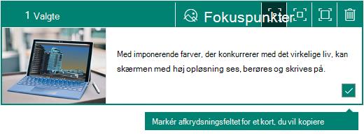 Markering af afkrydsningsfelt i hjørnet af et kort i Sway