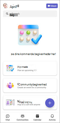 Skærmbillede af Calendar faneskærm i Teams Free til mobil