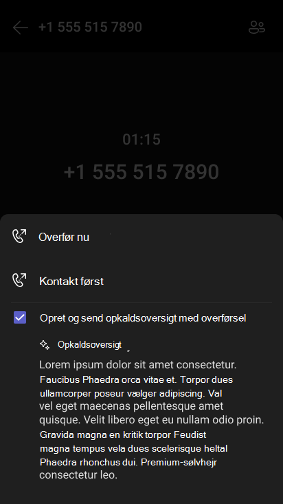 AI-genereret oversigt ved overførsel af et opkald