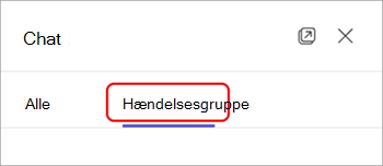 Skærmbillede af knappen Begivenhedsgruppe øverst i chatruden i en Teams-begivenhed.