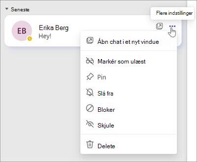 Skærmbillede af menuen Chatindstillinger