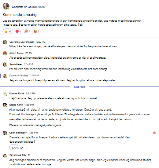 Den fulde visning af en kanalsamtale