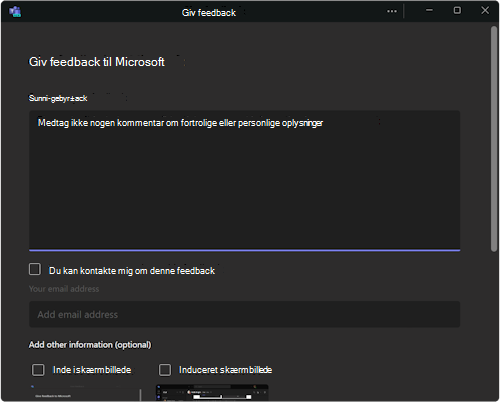Dialogboks til at give feedback