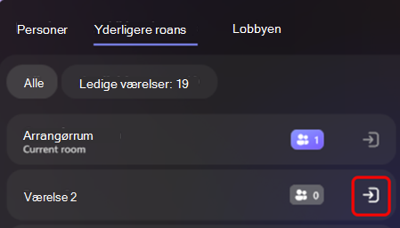 Skærmbillede, der viser, hvordan arrangører kan skifte rum i en moderne begivenhed.